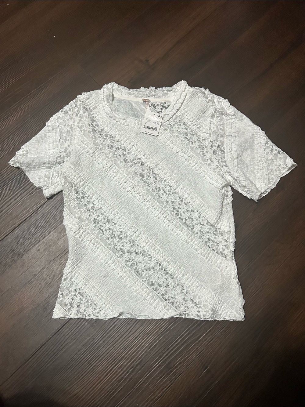 Free People NWT White Stretch Lace Short-Sleeve Women's Top